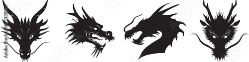 Dragon head vector illustration chinese asian mythical creature silhouette art