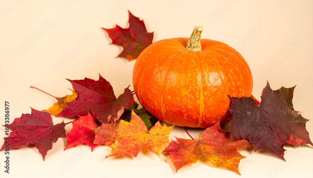 Autumn pumpkin with colorful leaves Autumn pumpkin with colorful leaves