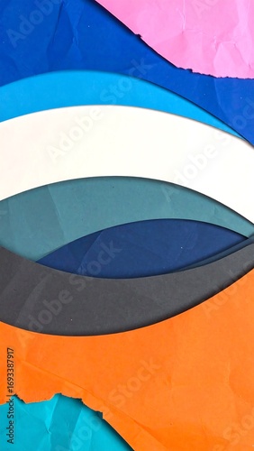Abstract layered shapes of vibrant colored paper