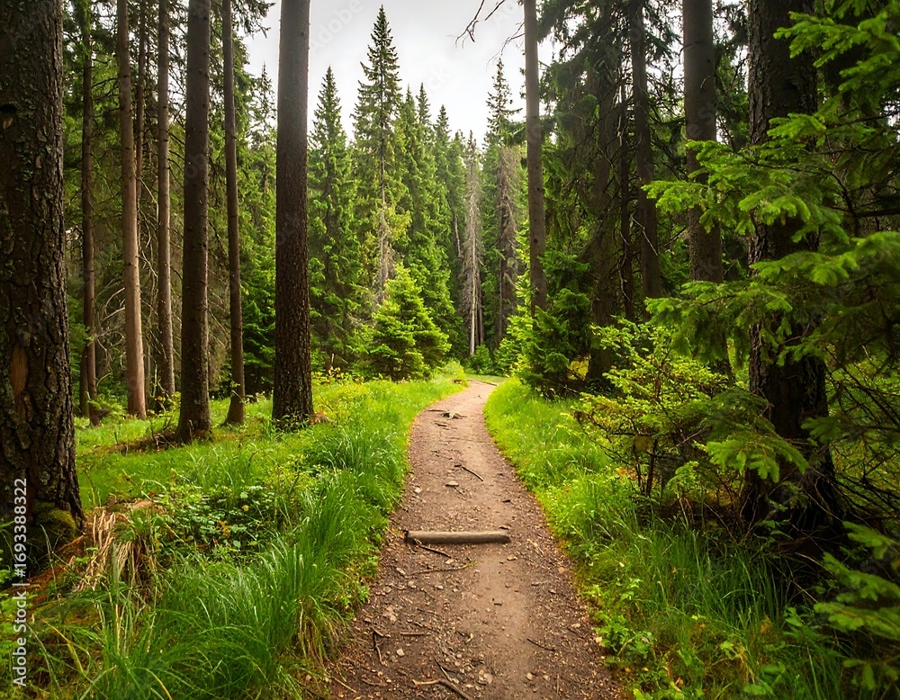 Fototapeta premium Forest path through tall trees