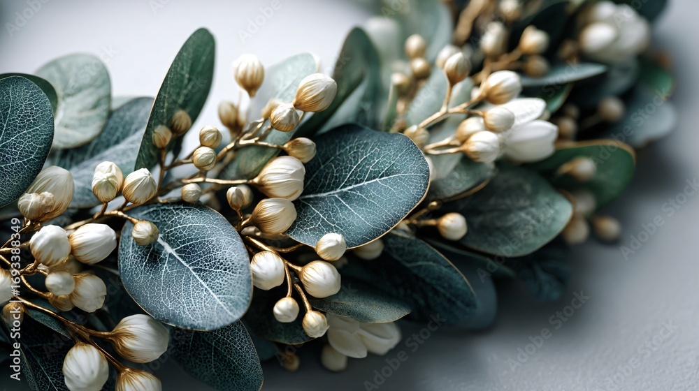 Fototapeta premium Elegant Floral Wreath Arrangement Home Decor Photography Indoor Setting Close-Up Aesthetic Appeal
