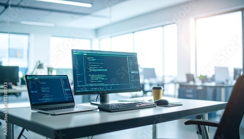 Modern office workspace with computers