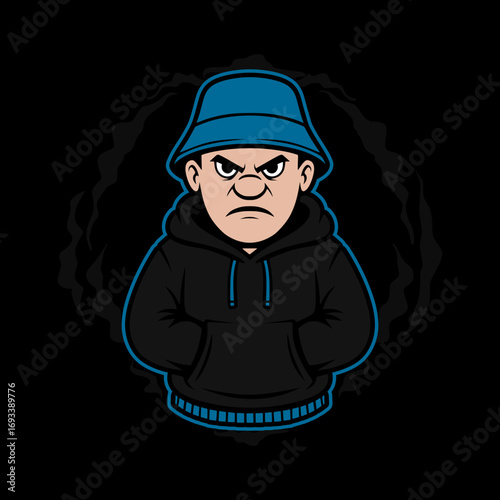 vector illustration of a man ultras hooligan casual in a hat sticker design