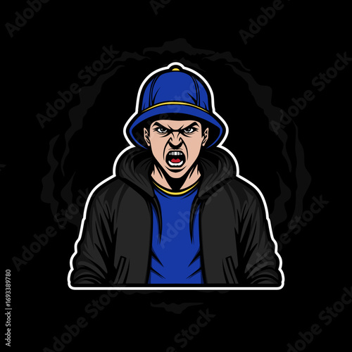 vector illustration of a man ultras hooligan ultra hooltras sticker design