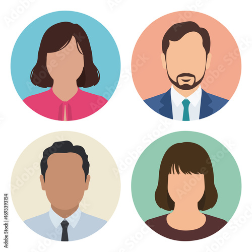 Diverse team members avatars in flat design style on