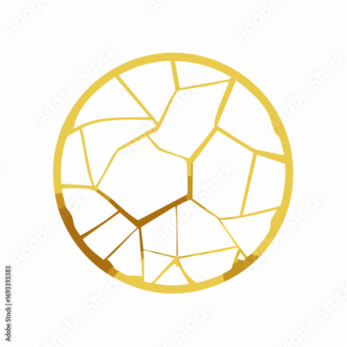 Gold kintsugi design isolated on white backdrop. Golden crackle texture background.