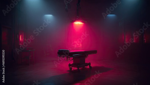 Dark, medical room with a sinister glow