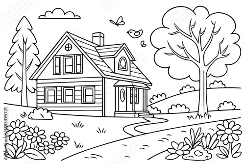 House and nature model  black vector