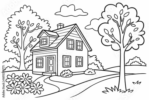 House and nature model  black vector