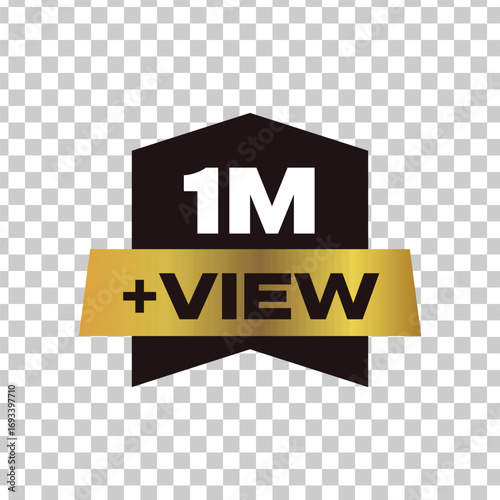 One million views achievement badge with gold ribbon and transparent background