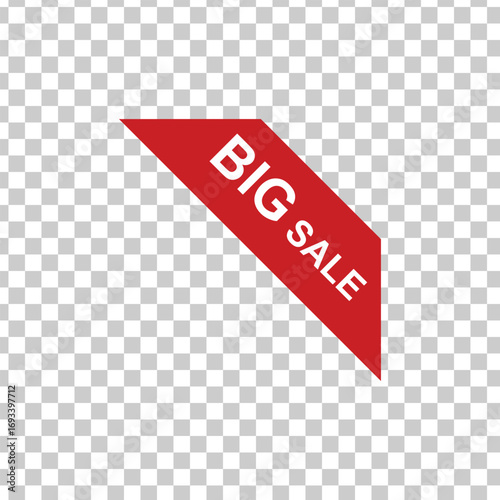 Red corner ribbon with text big sale on transparent background for marketing and advertising
