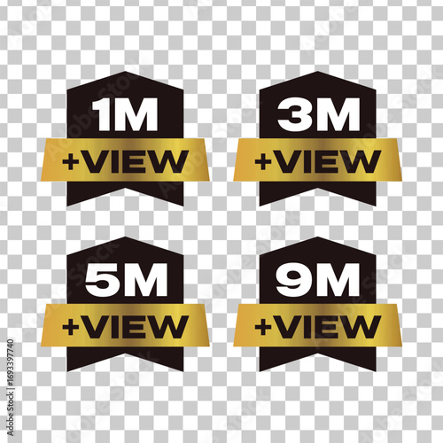 Collection of four digital badges showing view counts one million three million five million and nine million