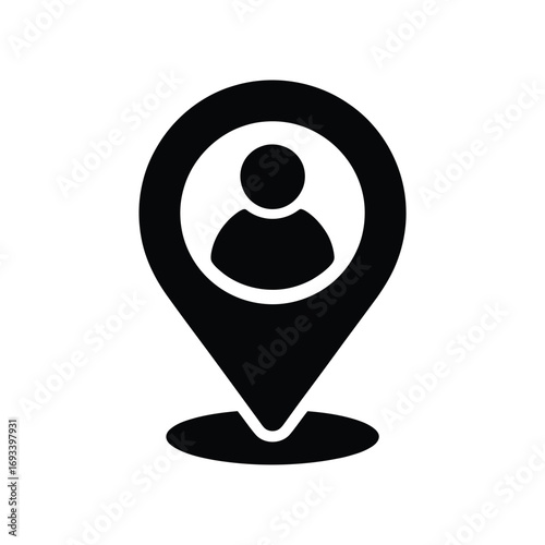 Black silhouette of a person inside a location pin icon
