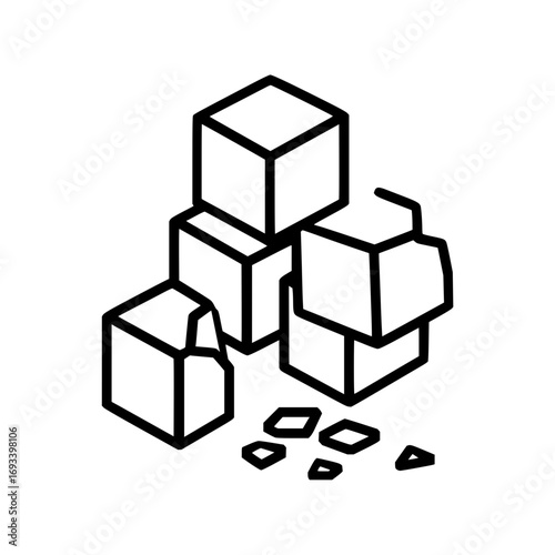 Illustration of a pile of sugar cubes with some broken pieces scattered at the bottom in black outline