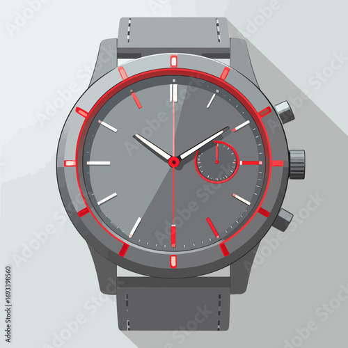 Sleek Modern Wristwatch Design Grey Chronograph with Red Accents