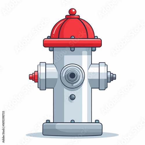 A vibrant red and silver fire hydrant illustration, a classic symbol of urban safety and emergency water supply for firefighting, isolated on a white background