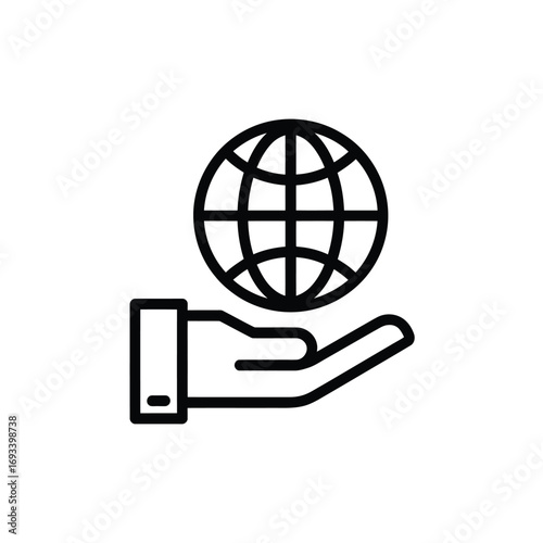 Hand holding a globe icon representing global care and support