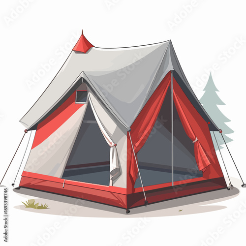 Illustrated Camping Tent with Red and White Design for Outdoor Adventures