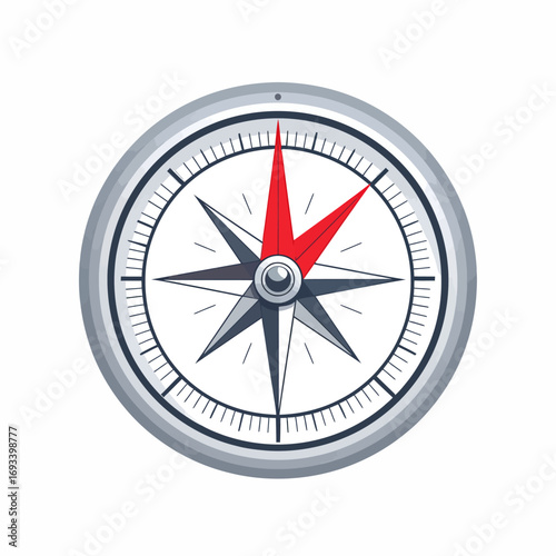 Classic navigational compass rose detailed illustration with red cardinal direction indicators on white background