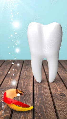A healthy tooth juxtaposed with a broken piece of dental material