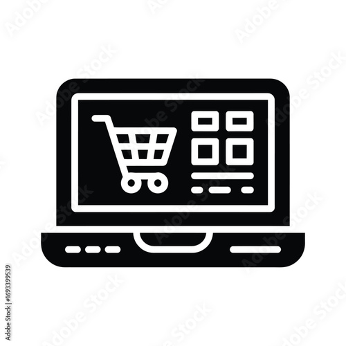Laptop screen displaying online shopping cart and products