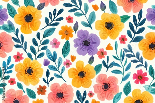 Wallpaper Mural Flowers crayon Kid pastel hand drawn background Child autumn summer spring plant and flower pattern Childish watercolor chalk crayon or pencil cute draw art Vector color doodle dra Torontodigital.ca