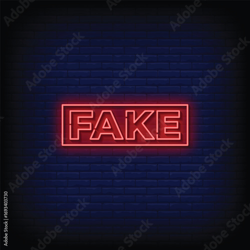 fake neon sign with brick wall background vector