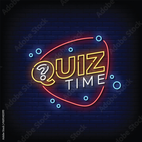 quiz time neon sign with brick wall background vector