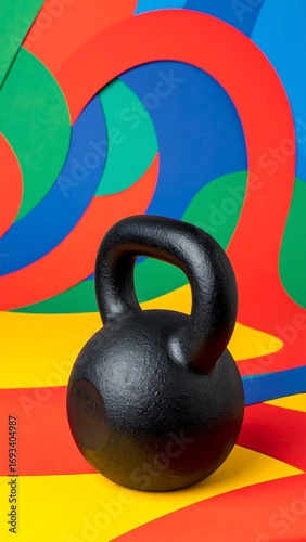 Black kettlebell on colorful background (3)