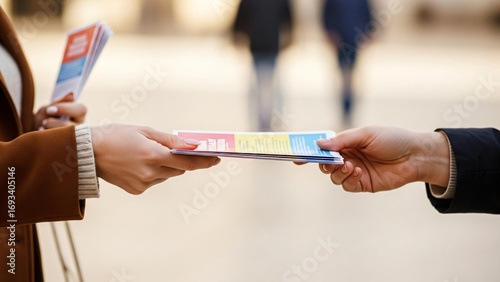 Handing out flyers outdoors, close-up marketing outreach