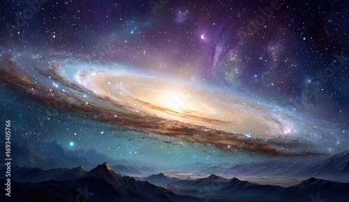 Distant Galaxy View Above Rocky Landscape