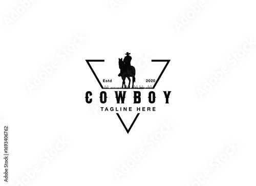 A Cowboy Rodeo Ride a Bucking Bronco Horse for Classic Vintage Western Country Wild West Logo Design