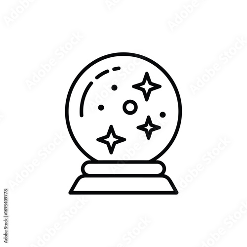 Simple line art icon of a crystal ball with stars