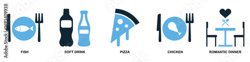 set of restaurant icon vectors for food and beverage, catering, and dining themes. These modern, simple icons are perfect for menus, apps, and websites to represent various culinary concepts.