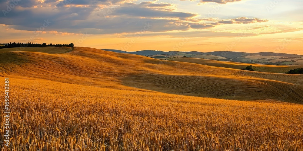 Fototapeta premium wheat field at sunset