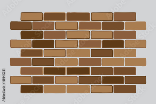 Vector design of a brown brick wall with gradient shading, providing realistic effect, ideal for digital art, backgrounds, and modern decorative concepts.
