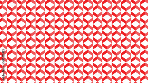 Seamless geometric pattern of red and white diamond shapes creating a vibrant textured background