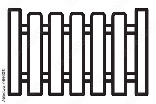 Vector representation of a simple fence design for houses, black and white tones with solid outline, providing stylish minimal appearance for architectural visuals.