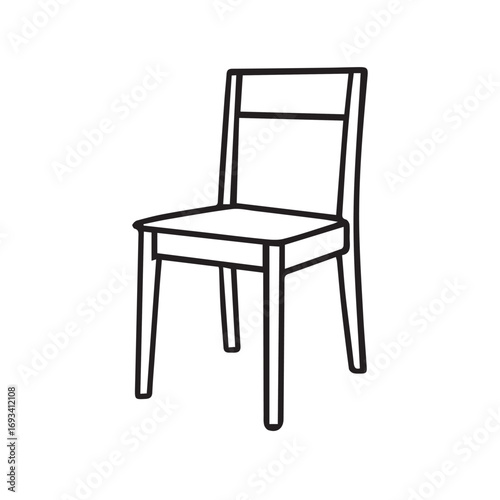 Minimalist vector of simple chair design, shown in black and white, defined by strong black outline, suitable for creative artwork and digital presentations.