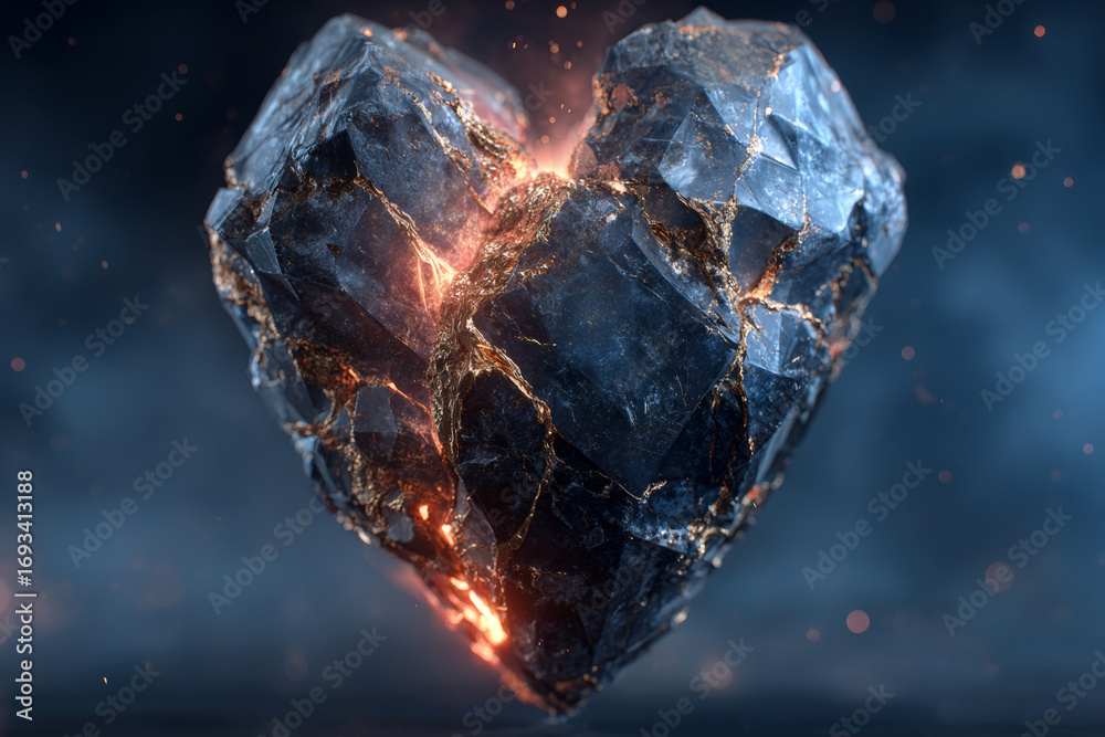 Fototapeta premium Glowing black heart-shaped stone