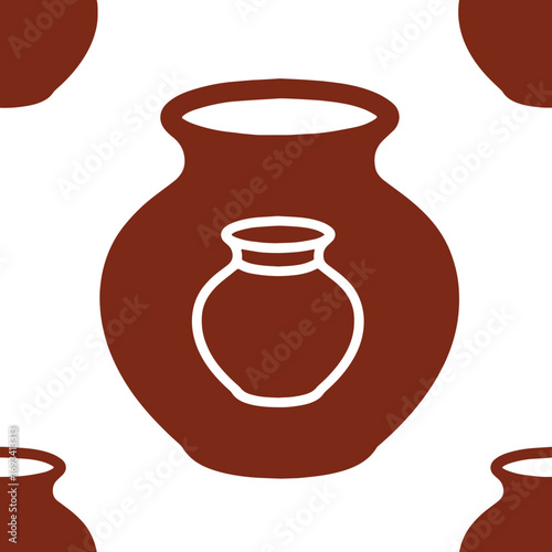 Seamless clay pot pattern with rustic brown outlines on white background ideal for textile print wallpaper packaging wrapping crafts and cultural design projects