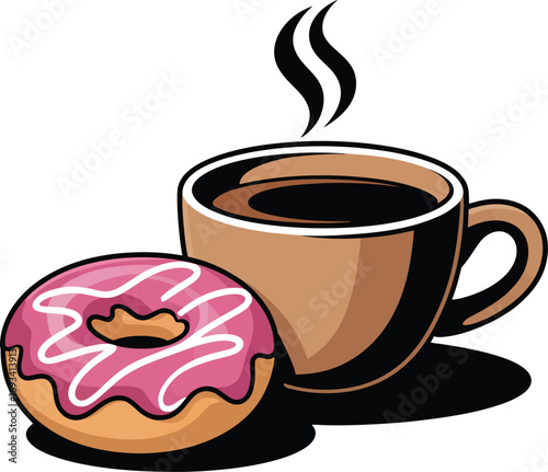 Stylized coffee cup and donut with swirling frosting silhouette