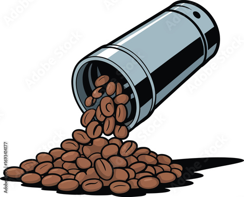 Coffee beans spilling from a container silhouette design