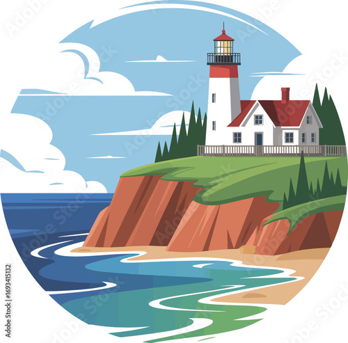 Dramatic lighthouse standing tall on a rugged coastal cliff silhouette