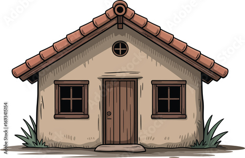 Charming little clay house cartoon illustration silhouette
