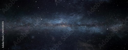 Through the stars and the blue nebula in space. Milky Way Explores toward the Glowing Milky Way through Outer Space Exploration