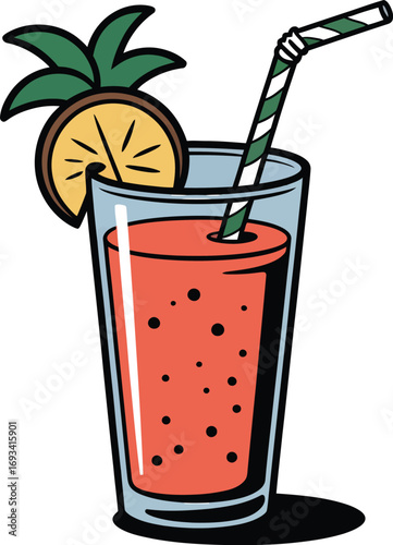 Tall glass tropical fruit drink with straw silhouette