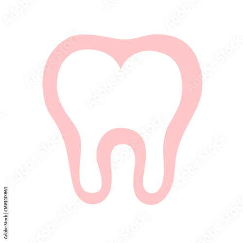 Cartoon tooth with pink and white colors showing crown and root. Ideal for dental care, anatomy, or educational graphics.
