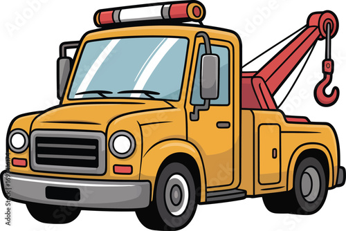 Yellow classic cartoon tow truck silhouette design