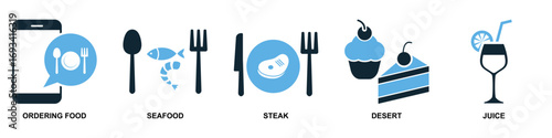 set of restaurant icon vectors for food and beverage, catering, and dining themes. These modern, simple icons are perfect for menus, apps, and websites to represent various culinary concepts.